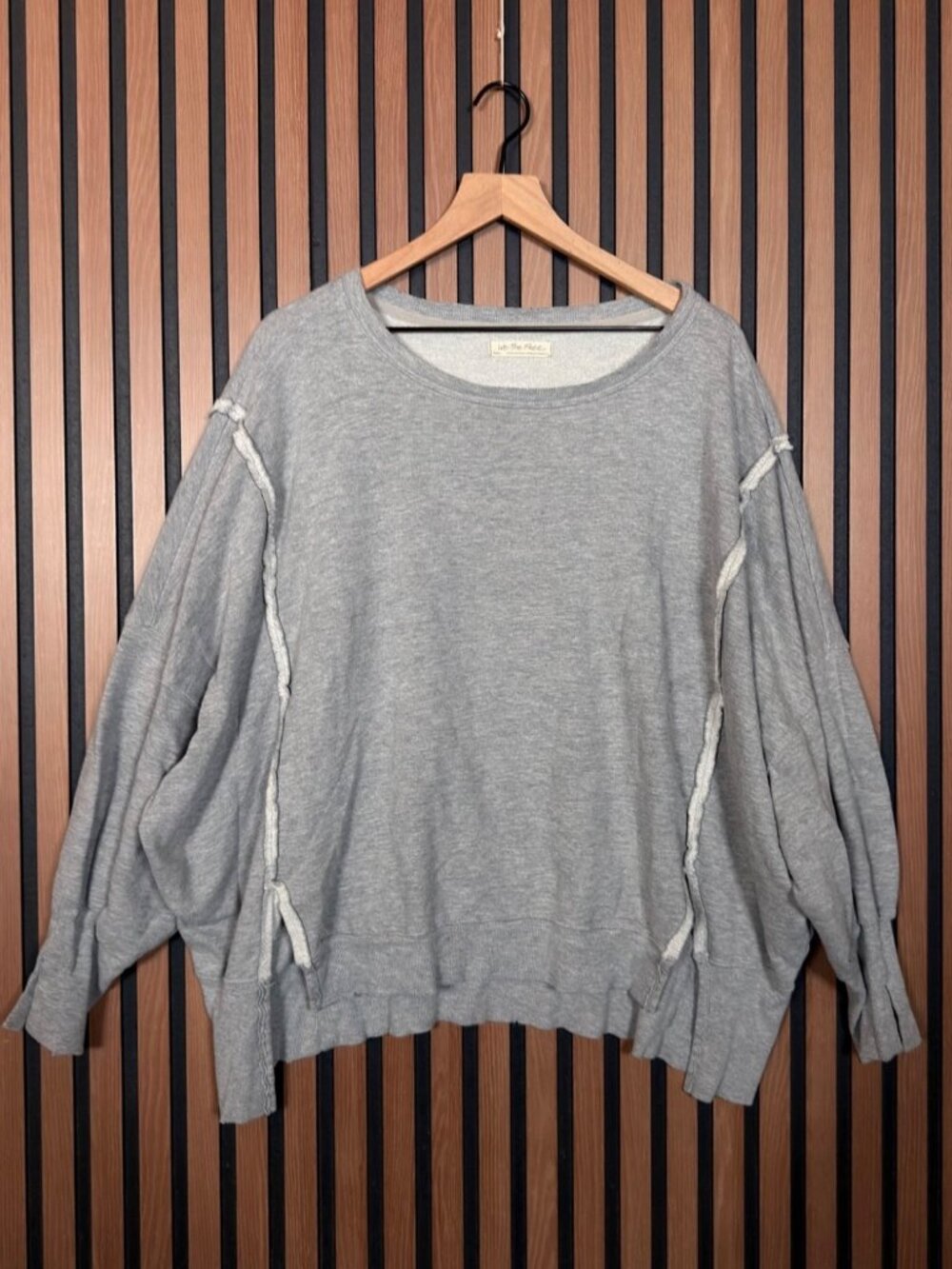 Free People Sweater Small Womens Gray Tunic Pullover Fleece Cotton Stretch